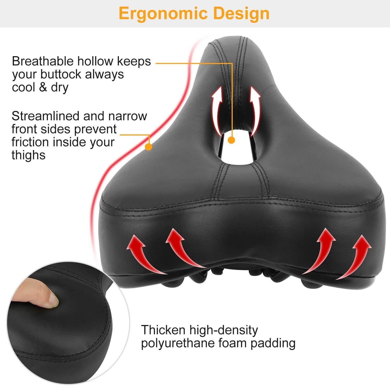 Bicycle Padded Saddle Wear Resistant Hollow Leather Seat Cushion Outdoor Recreation - Tophatter Daily Deals