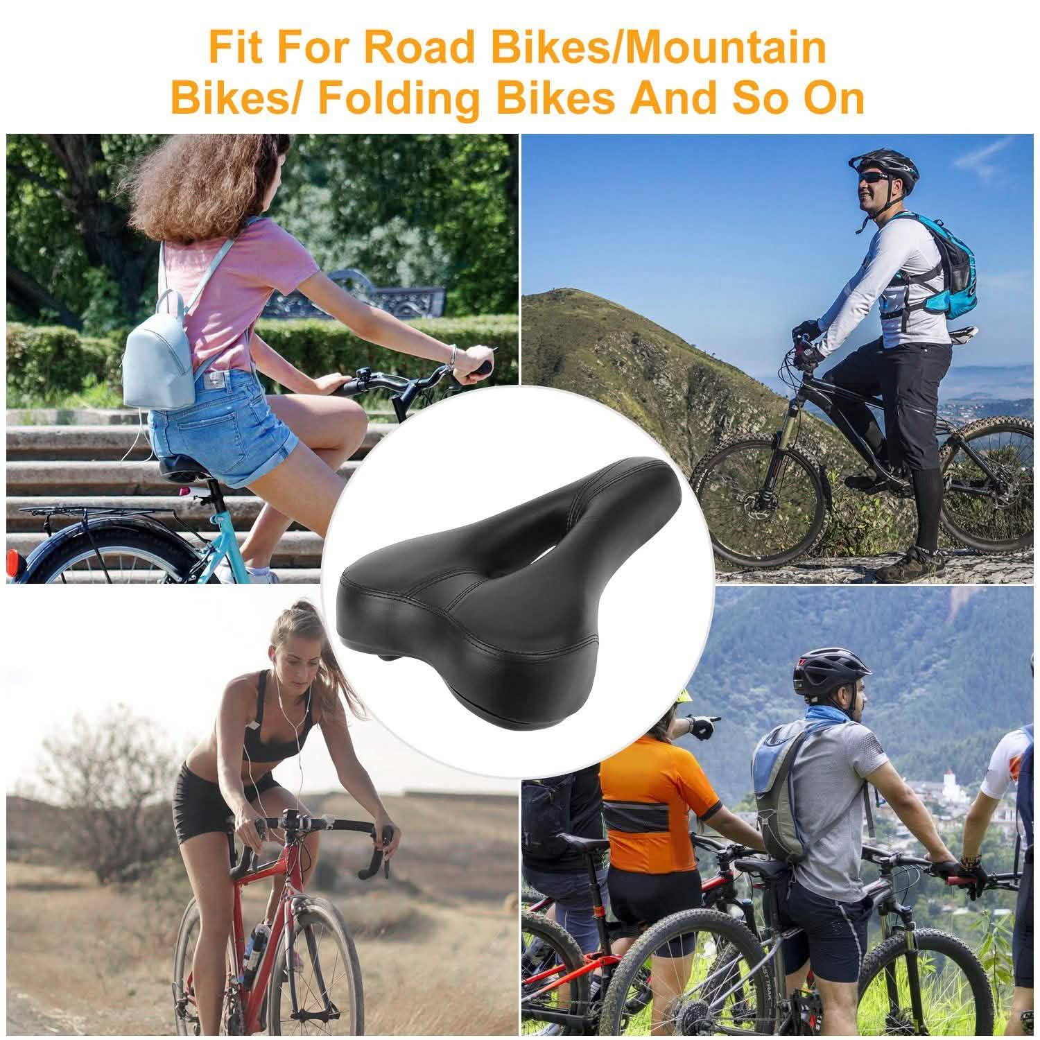 Bicycle Padded Saddle Wear Resistant Hollow Leather Seat Cushion Outdoor Recreation - Tophatter Daily Deals