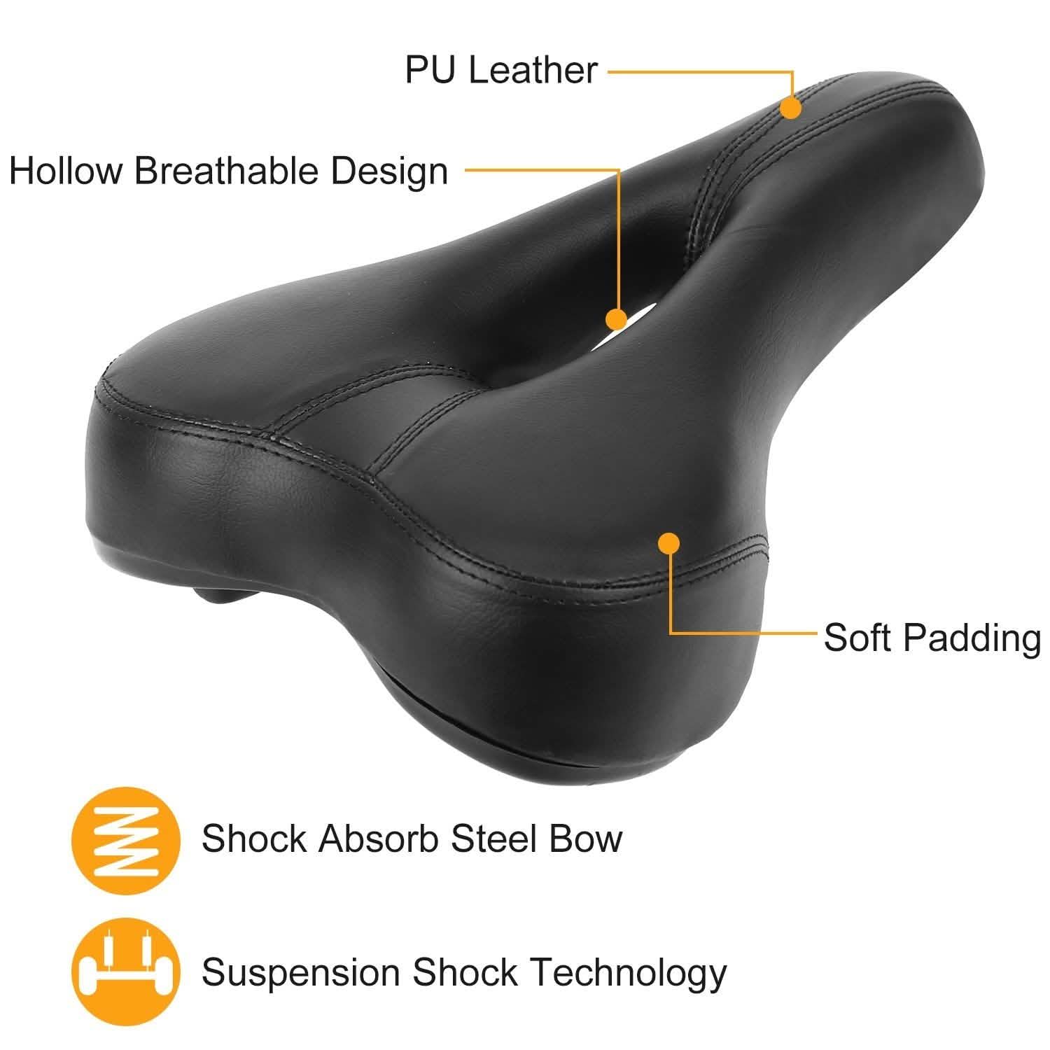 Bicycle Padded Saddle Wear Resistant Hollow Leather Seat Cushion Outdoor Recreation - Tophatter Daily Deals