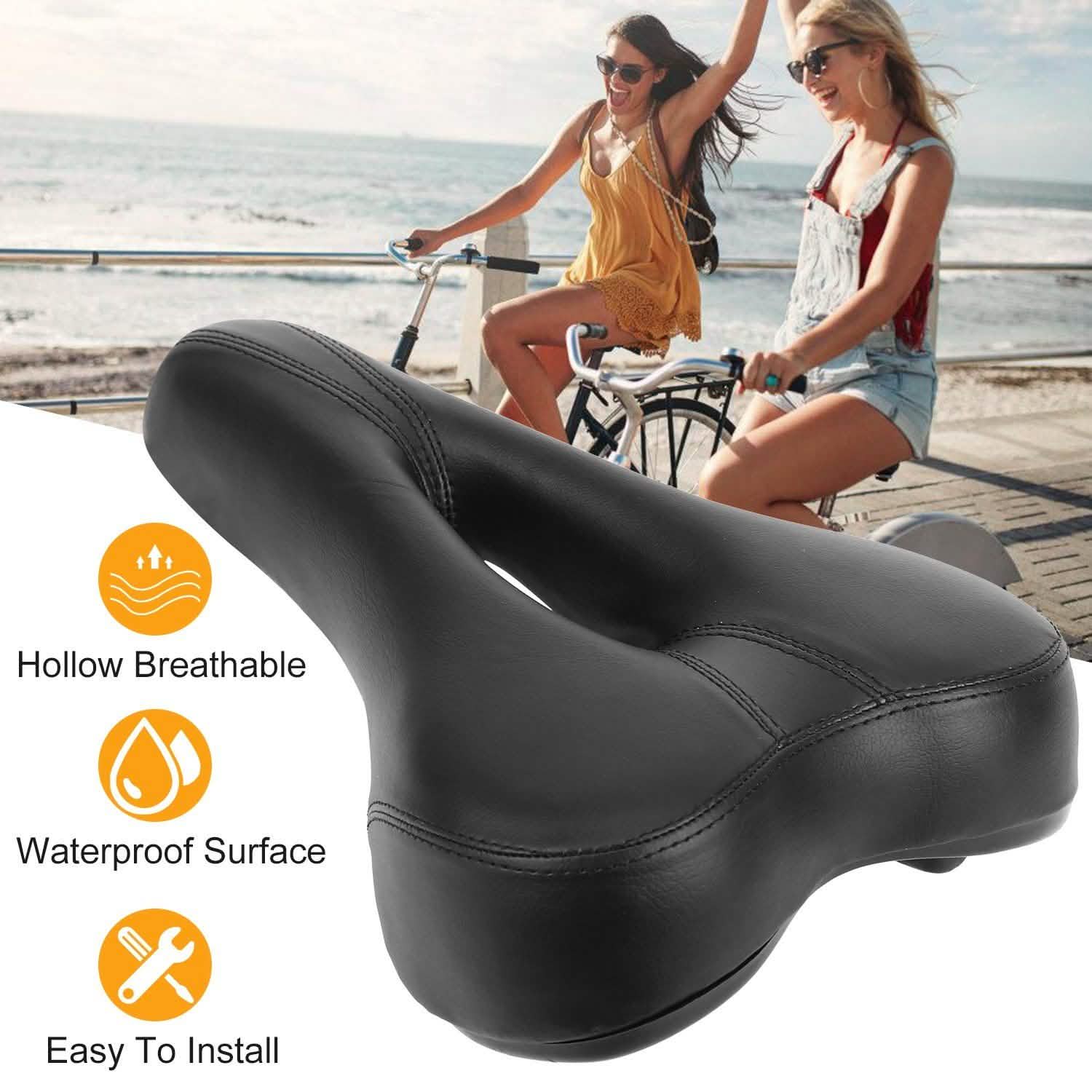 Bicycle Padded Saddle Wear Resistant Hollow Leather Seat Cushion Outdoor Recreation - Tophatter Daily Deals