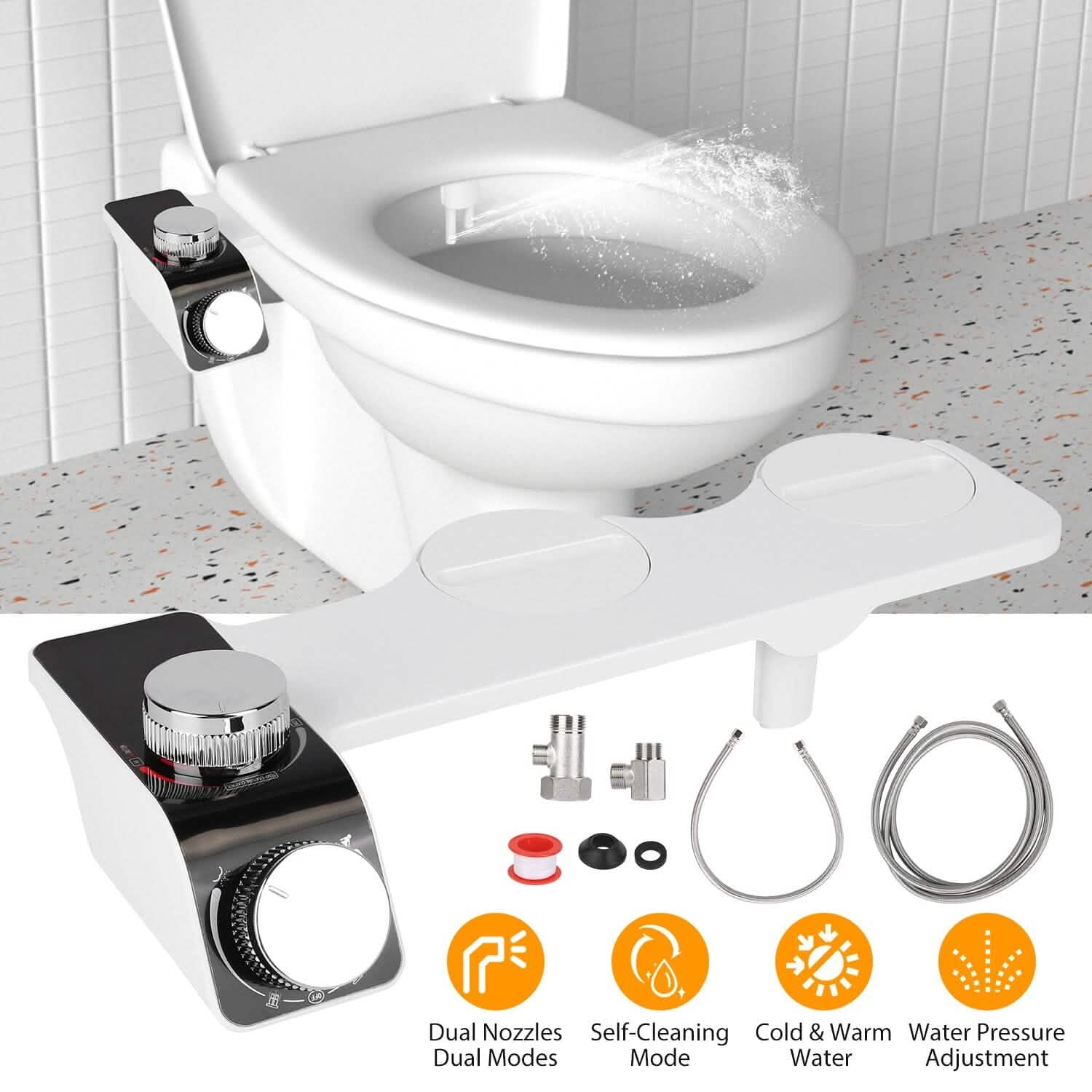 Bidet Attachment Non-Electric Fresh Water Sprayer with Self Cleaning Dual Nozzle Bath - Tophatter Daily Deals