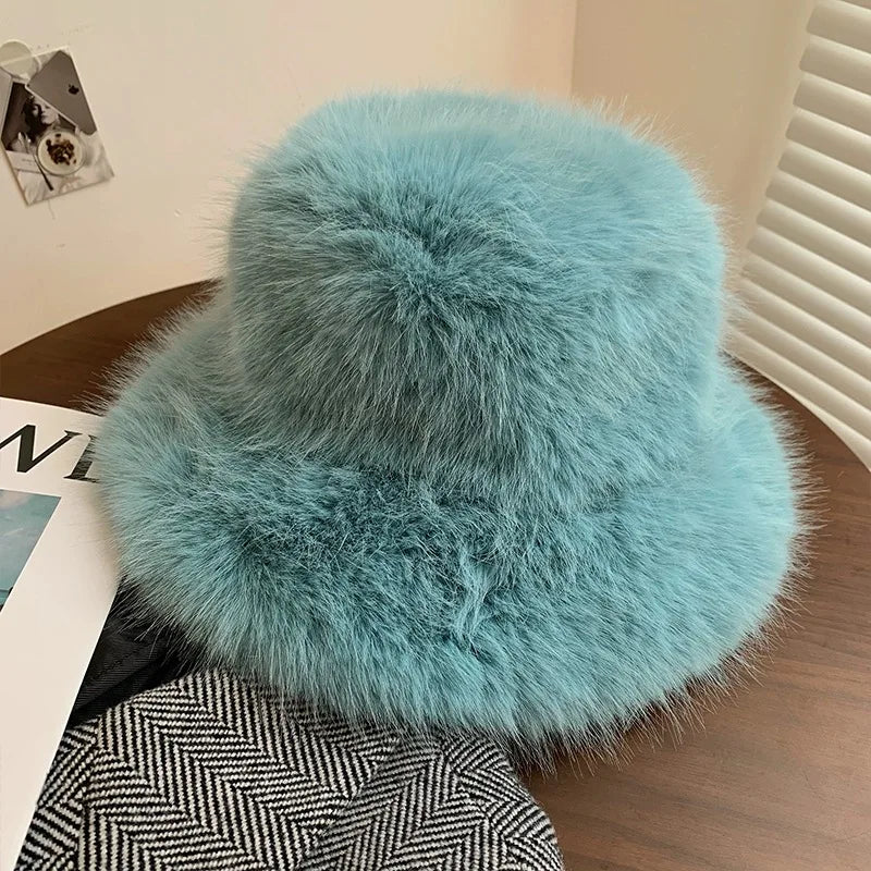 Big Fluffy Faux Fur Winter Hat for Women Cyan Cap - Tophatter Daily Deals
