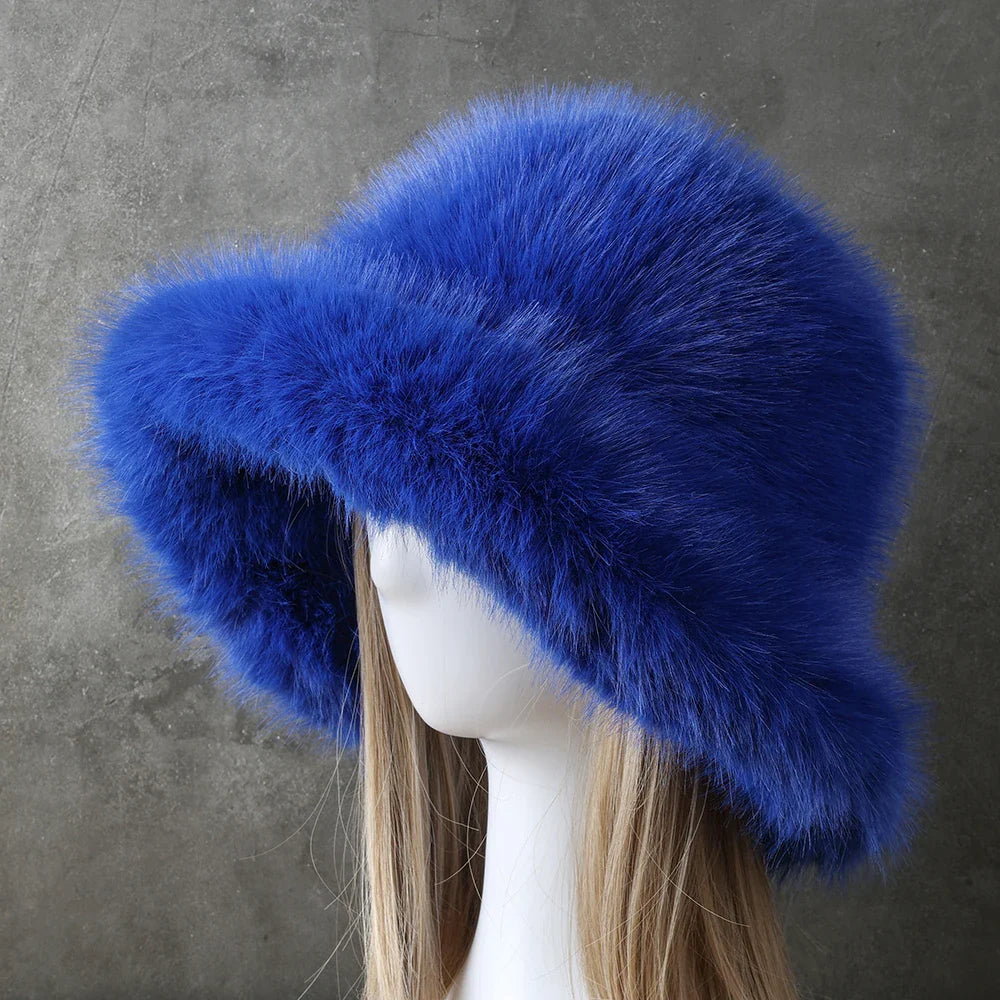 Big Fluffy Faux Fur Winter Hat for Women Blue Cap - Tophatter Daily Deals