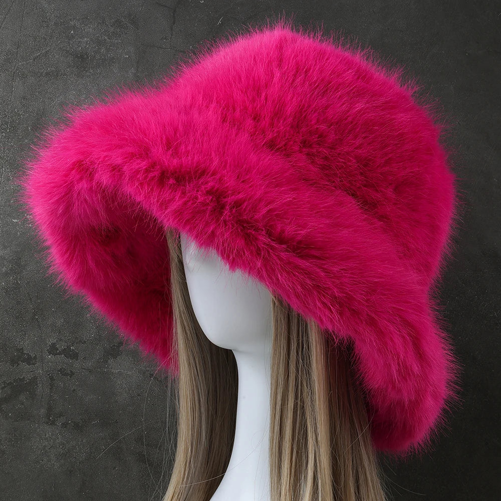 Big Fluffy Faux Fur Winter Hat for Women Magenta Cap - Tophatter Daily Deals