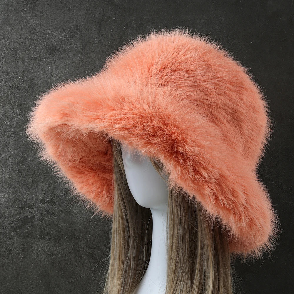 Big Fluffy Faux Fur Winter Hat for Women Orange Cap - Tophatter Daily Deals