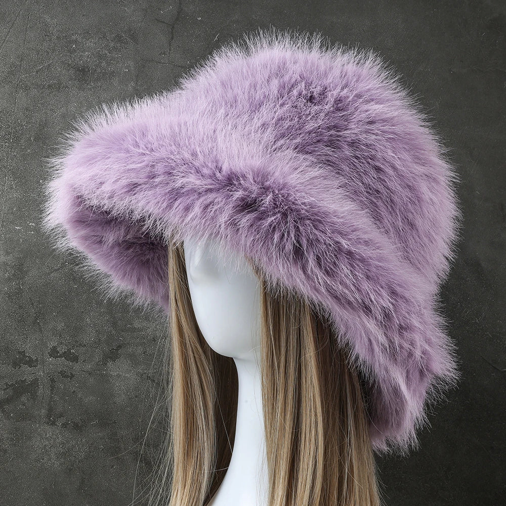Big Fluffy Faux Fur Winter Hat for Women Purple Cap - Tophatter Daily Deals
