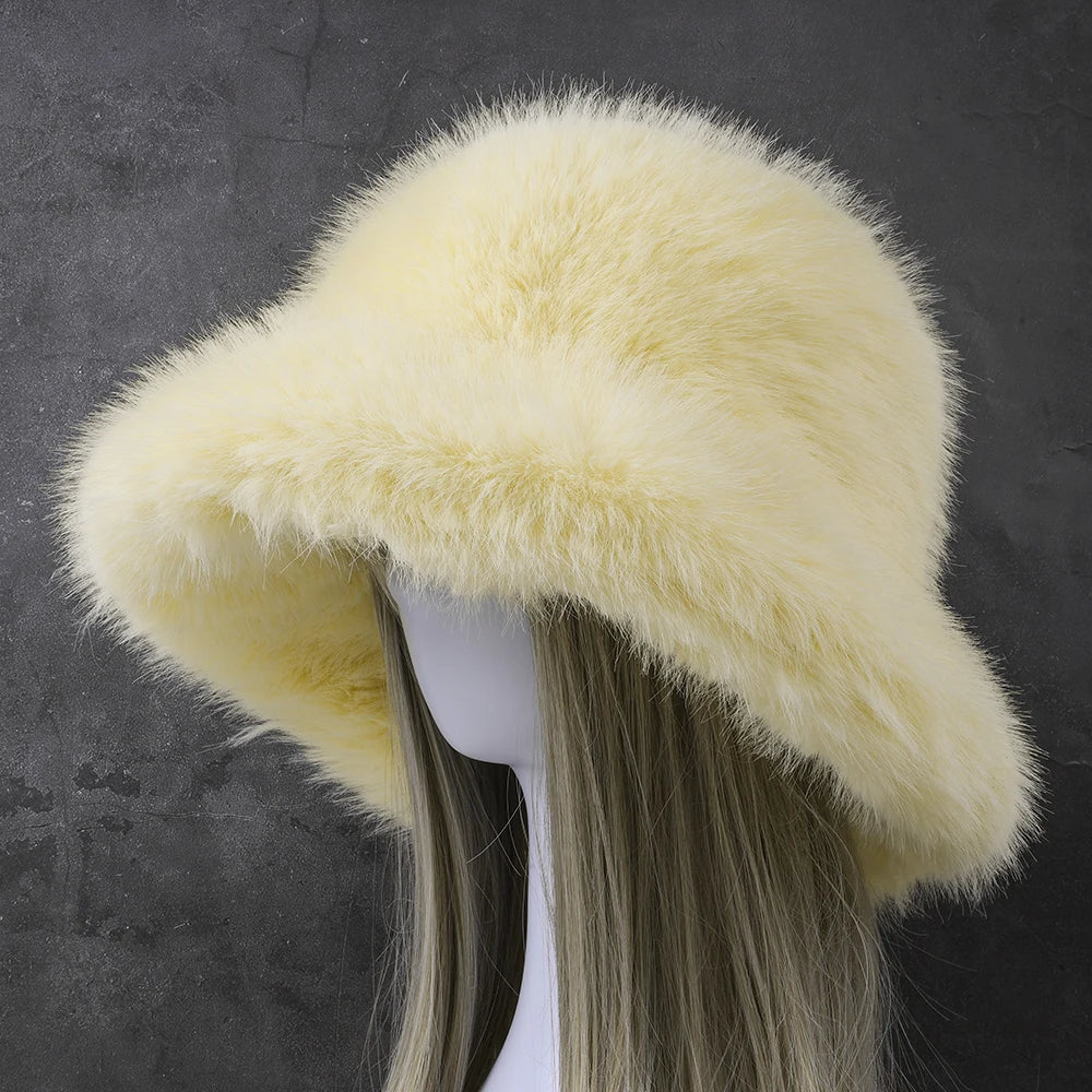 Big Fluffy Faux Fur Winter Hat for Women Yellow Cap - Tophatter Daily Deals