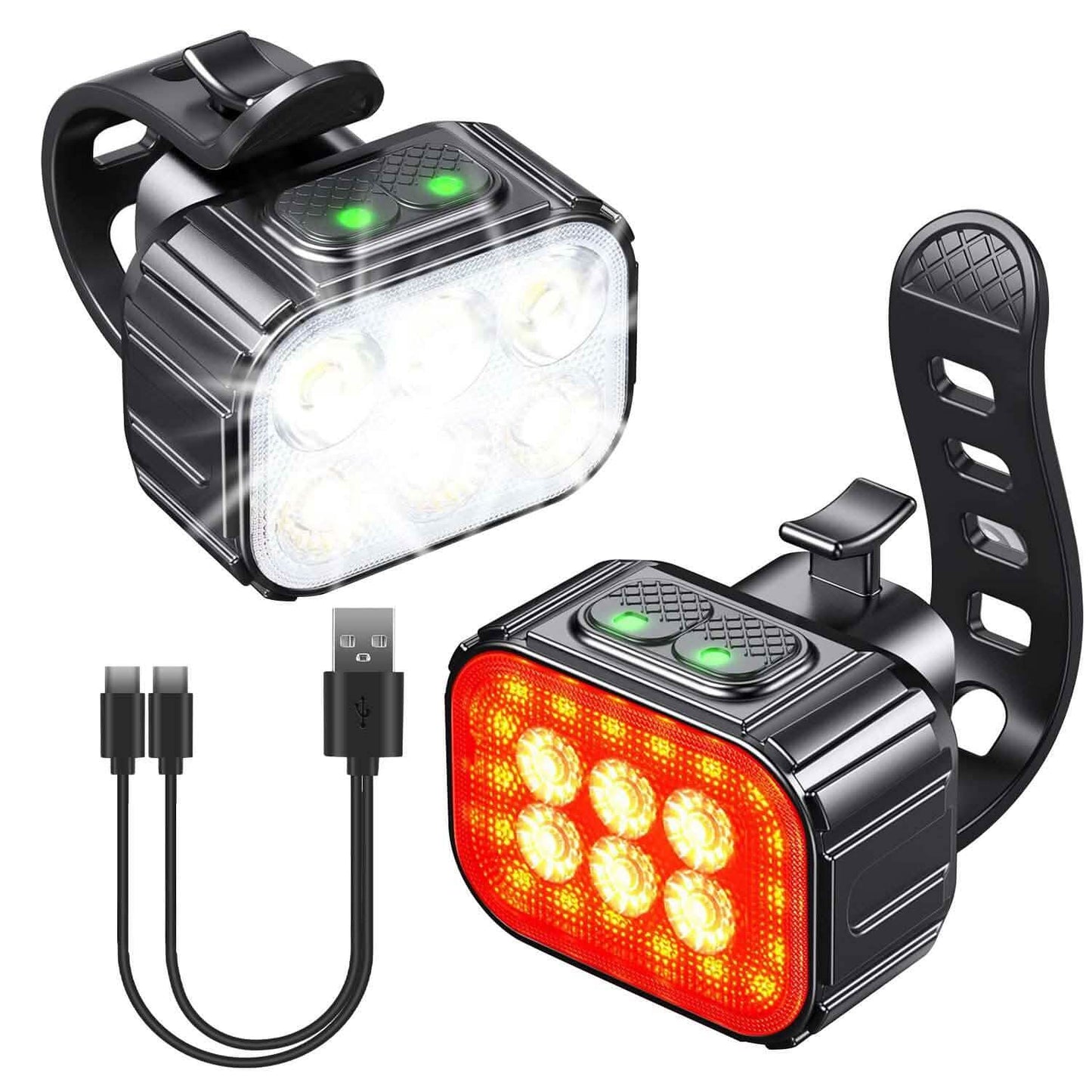 Bike Headlight TailLight IP65 Waterproof Anti-Drop Rechargeable Bicycle Light Set Outdoor Recreation - Tophatter Daily Deals