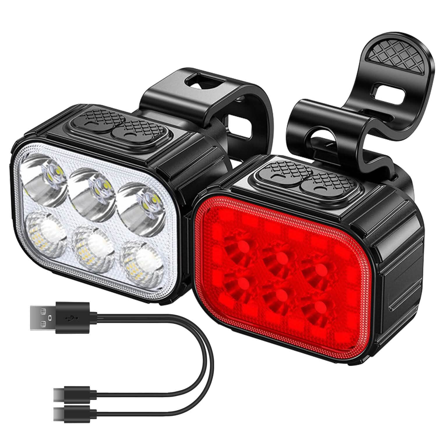 Bike Headlight TailLight IP65 Waterproof Anti-Drop Rechargeable Bicycle Light Set Outdoor Recreation - Tophatter Daily Deals