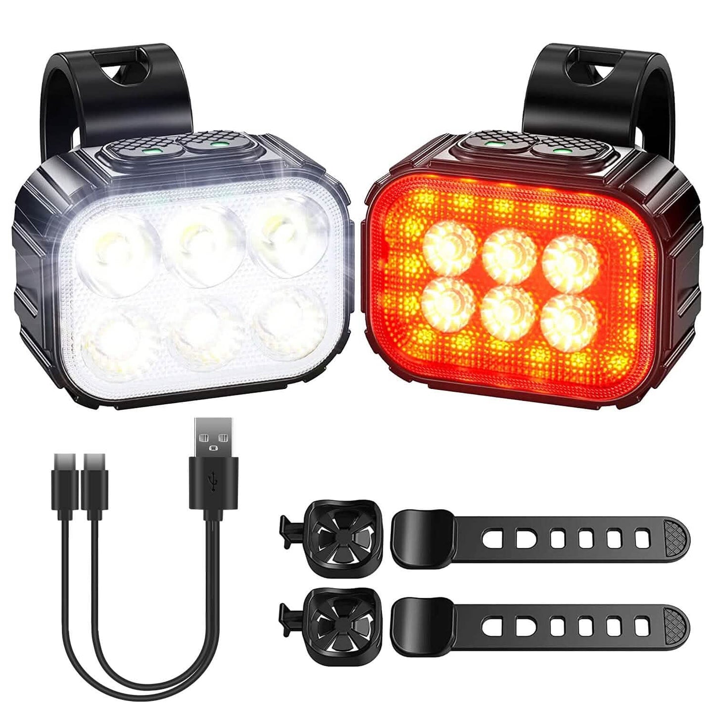 Bike Headlight TailLight IP65 Waterproof Anti-Drop Rechargeable Bicycle Light Set Outdoor Recreation - Tophatter Daily Deals