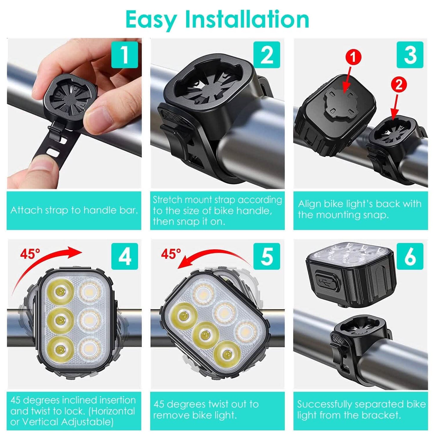 Bike Headlight TailLight IP65 Waterproof Anti-Drop Rechargeable Bicycle Light Set Outdoor Recreation - Tophatter Daily Deals