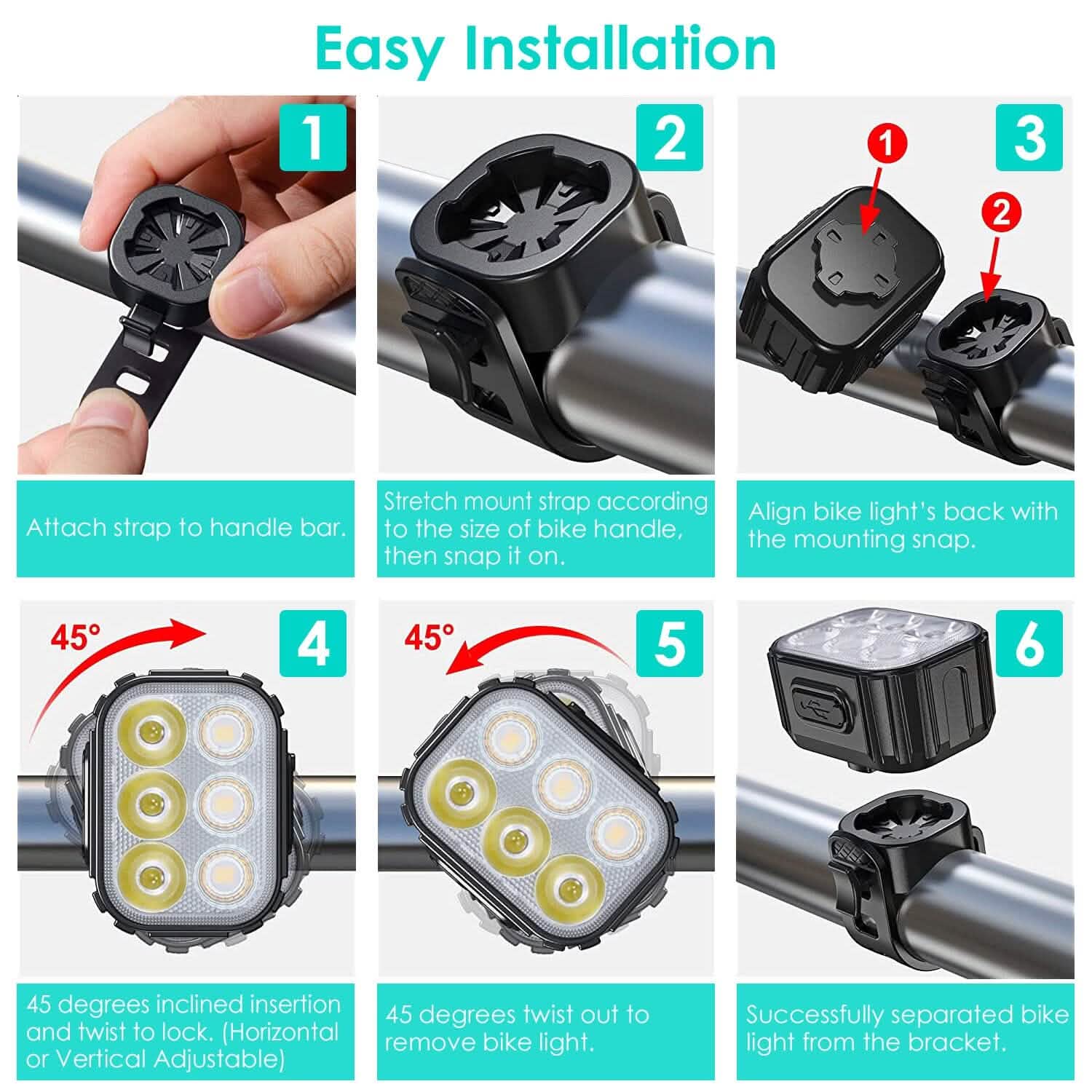Bike Headlight TailLight IP65 Waterproof Anti-Drop Rechargeable Bicycle Light Set Outdoor Recreation - Tophatter Daily Deals