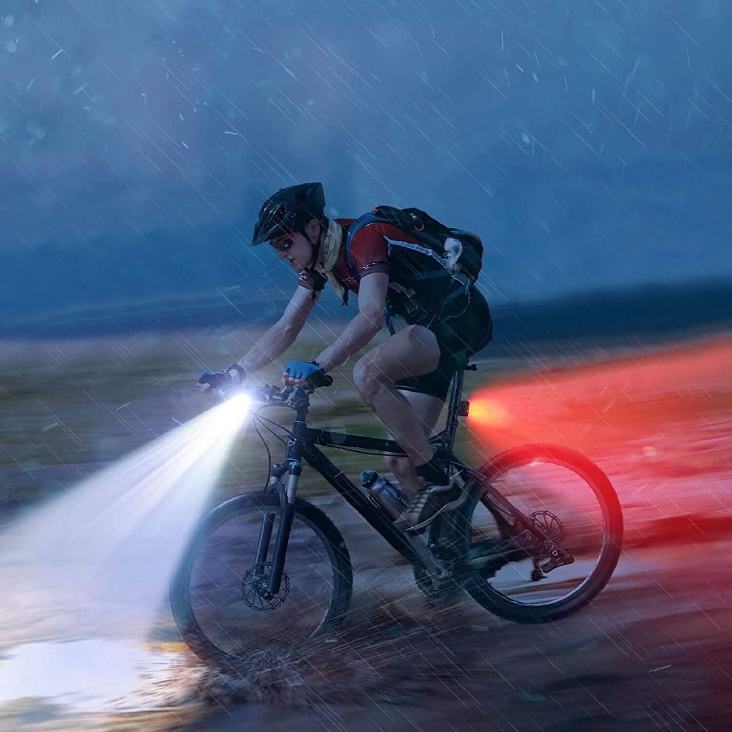 Bike Headlight TailLight IP65 Waterproof Anti-Drop Rechargeable Bicycle Light Set Outdoor Recreation - Tophatter Daily Deals