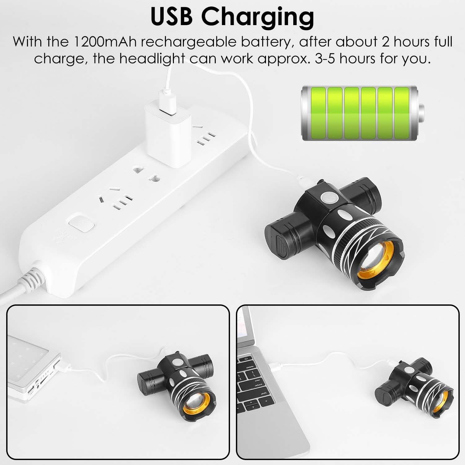 Bike Headlight USB Rechargeable with Bracket Outdoor Recreation - Tophatter Daily Deals