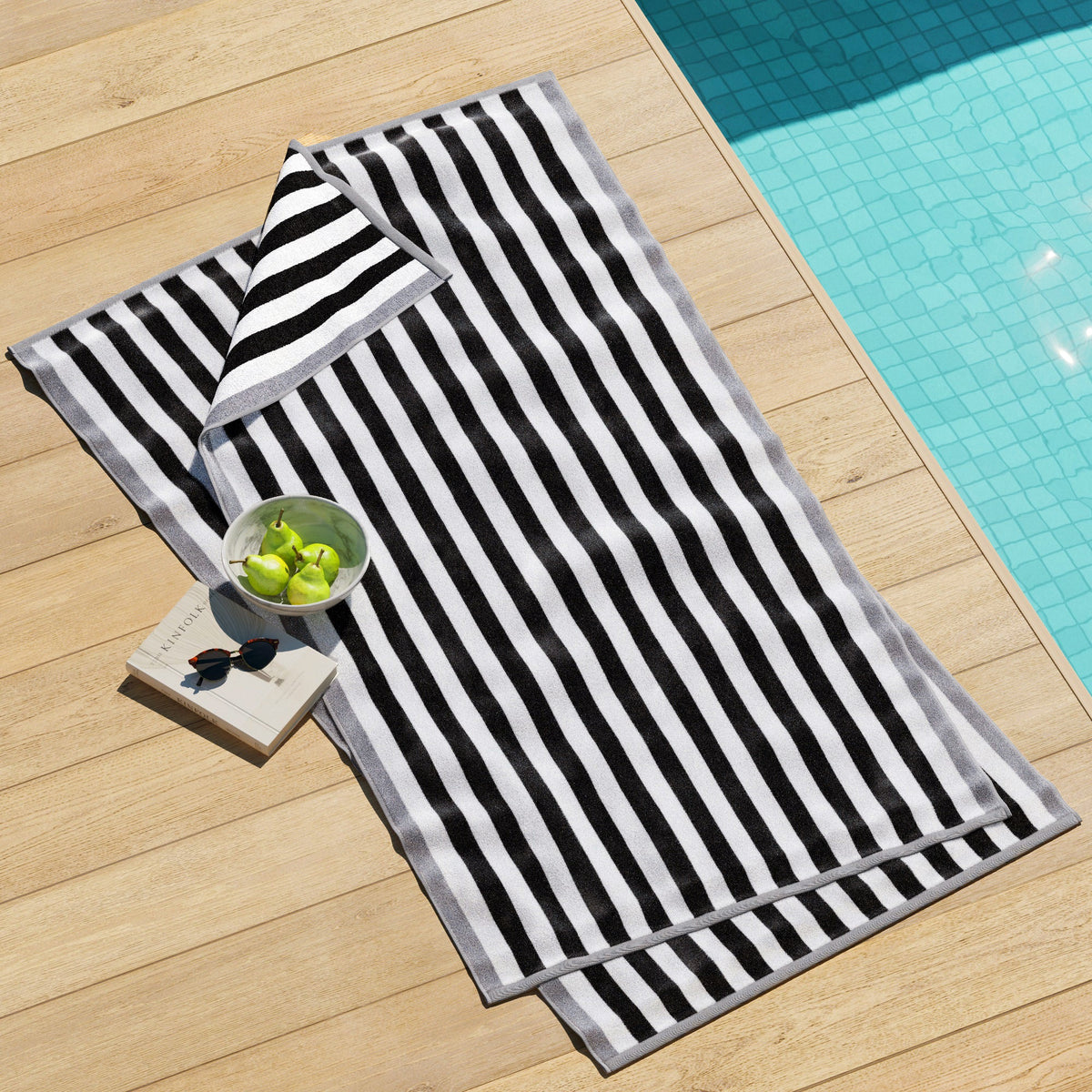 Oversized Striped Border Cabana Beach Towel - Santa Cruz Bath - Tophatter Daily Deals