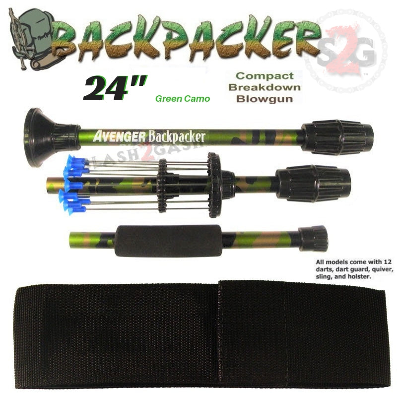 Backpacker 24" Blowgun .40 cal Breakdown w/ Pouch - 3PC Green Camo Blowgun - Tophatter Daily Deals