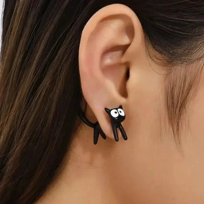 Black Cat Front And Back Stud Earrings For Women Earrings - Tophatter Daily Deals