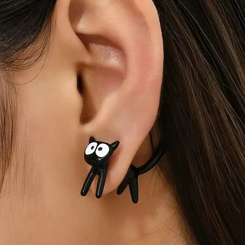 Black Cat Front And Back Stud Earrings For Women Earrings - Tophatter Daily Deals