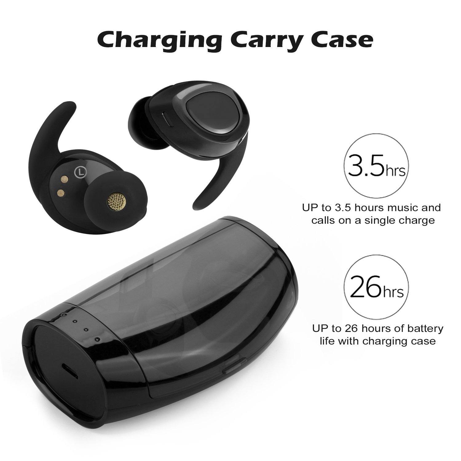 Black Mini Wireless Bluetooth Twins Earbuds Mic True Bass Stereo In-Ear TWS Earphones In-Ear Headphones - Tophatter Daily Deals