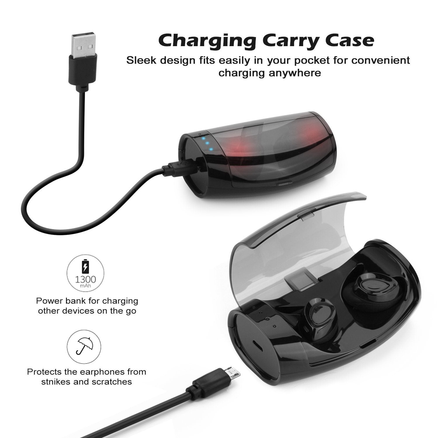 Black Mini Wireless Bluetooth Twins Earbuds Mic True Bass Stereo In-Ear TWS Earphones In-Ear Headphones - Tophatter Daily Deals