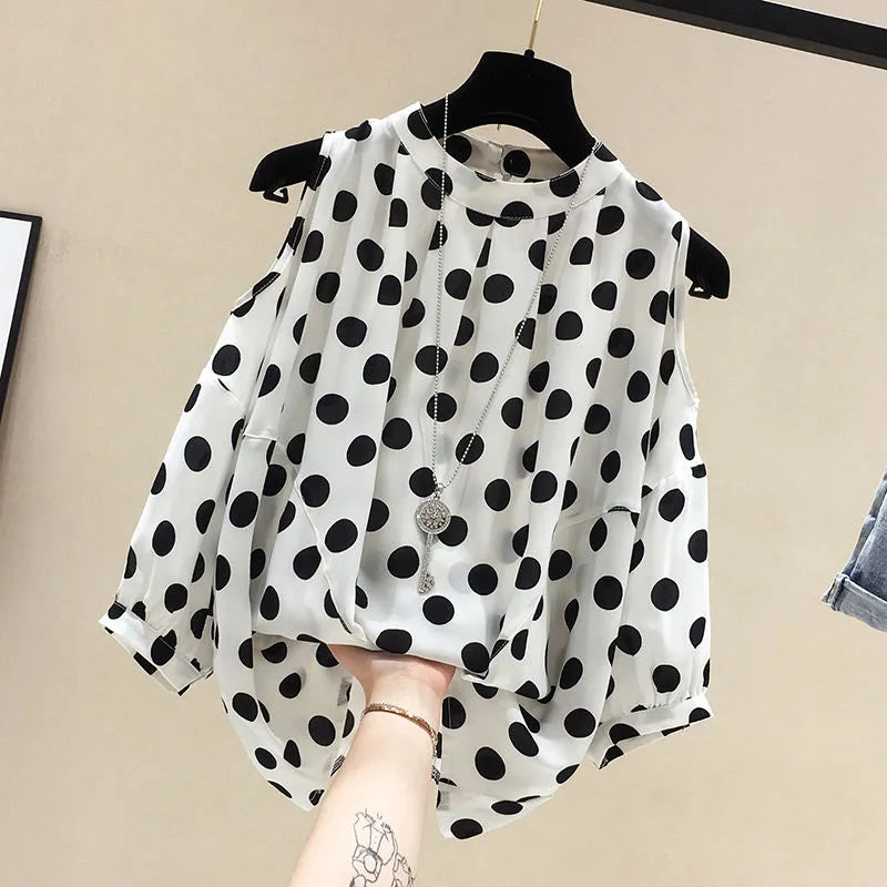 Black Polka Dot Vintage O-Neck Top Blouses - Tophatter Daily Deals