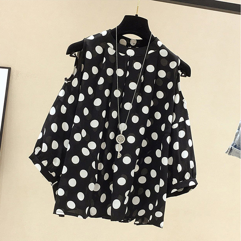 Black Polka Dot Vintage O-Neck Top Blouses - Tophatter Daily Deals