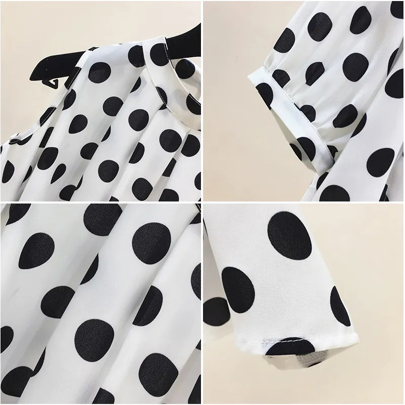 Black Polka Dot Vintage O-Neck Top Blouses - Tophatter Daily Deals
