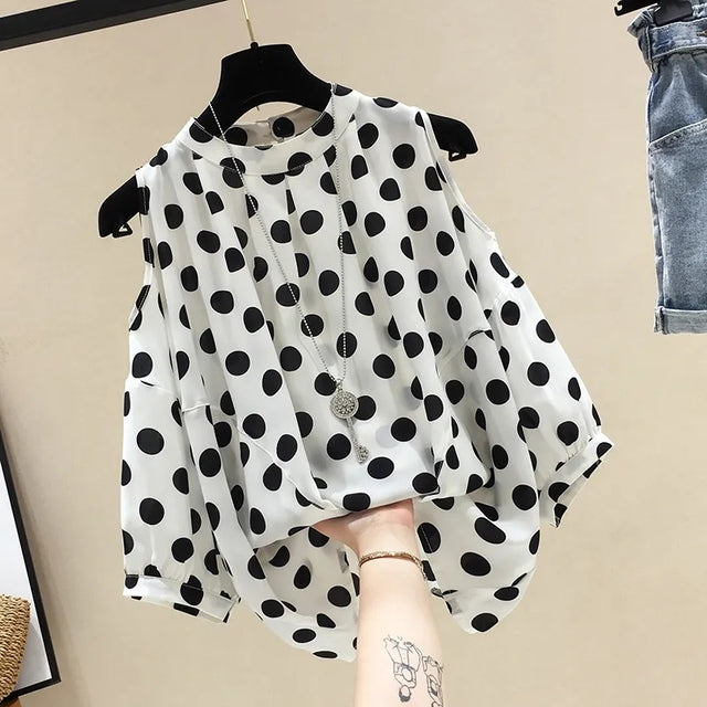 Black Polka Dot Vintage O-Neck Top Blouses - Tophatter Daily Deals