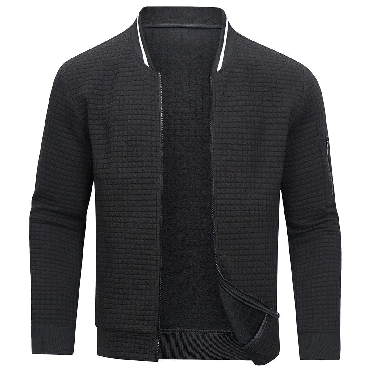 Warm Men’s Zip Pullover - Bomber Style, Knit, For Winter Black - Tophatter Daily Deals