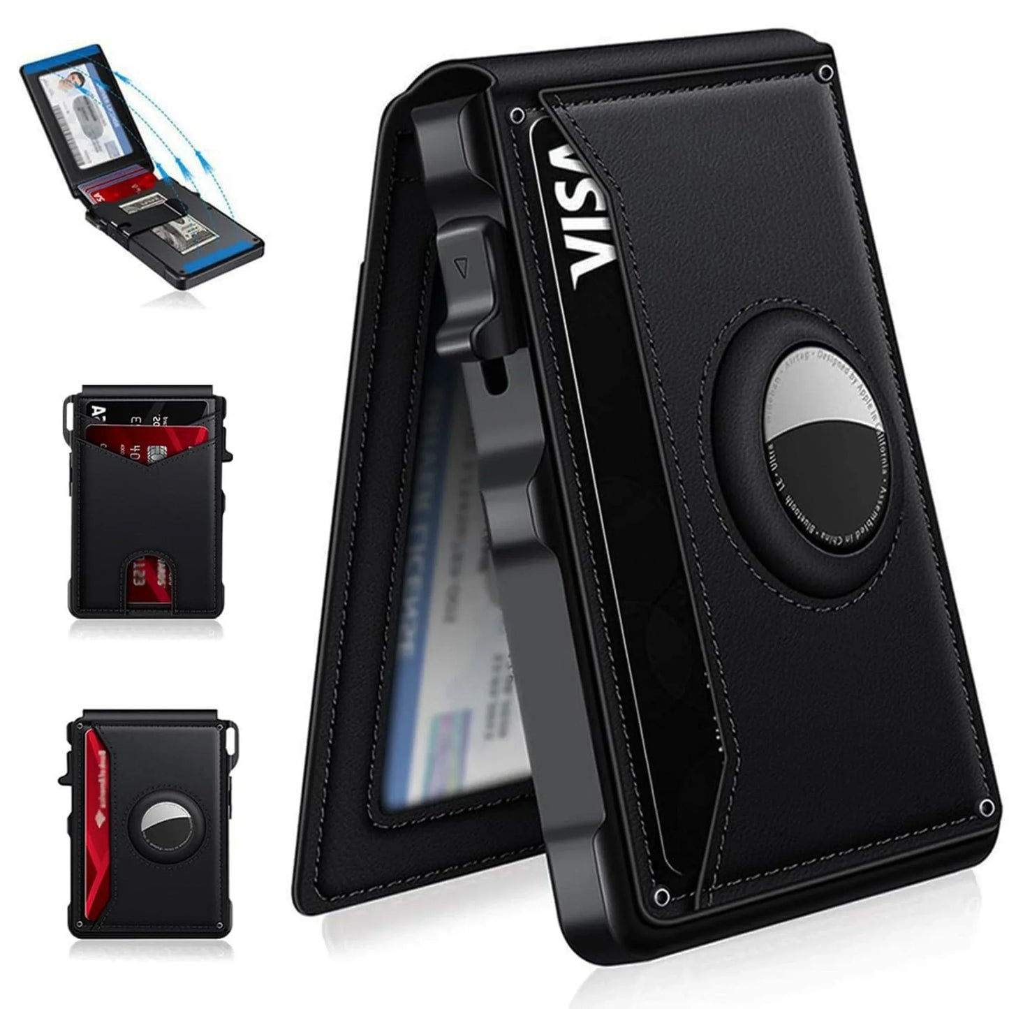 AirTag Wallet Leather Slim RFID Blocking Wallet Black - Tophatter Daily Deals