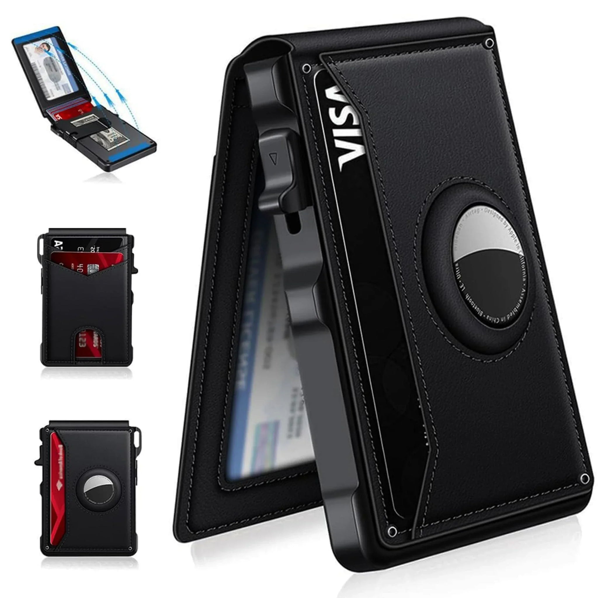 AirTag Wallet Leather Slim RFID Blocking Wallet Black - Tophatter Daily Deals