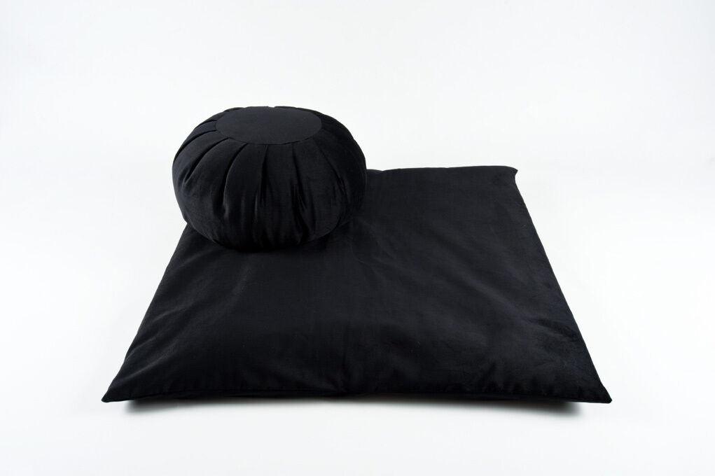 Meditation Cushion Set - 1 Round Zafu Yoga Pillow and 1 Square Roll-Up Zabuton Mat Filled with Eco-Friendly Kapok Black Yoga Product - Tophatter Daily Deals