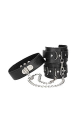 Ouch by Shots Toys - Black & White - Bonded Leather Collar with Hand Cuffs - Black BDSM - Tophatter Daily Deals