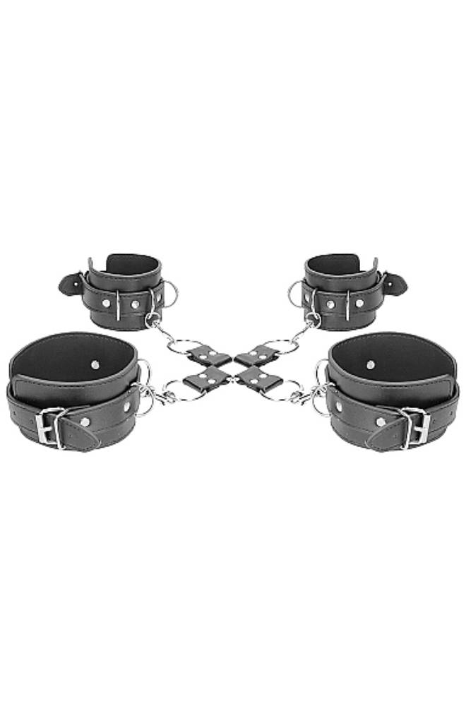Ouch by Shots Toys - Black & White - Bonded Leather Hogtie with Hand & Ankle Cuffs - Black BDSM - Tophatter Daily Deals