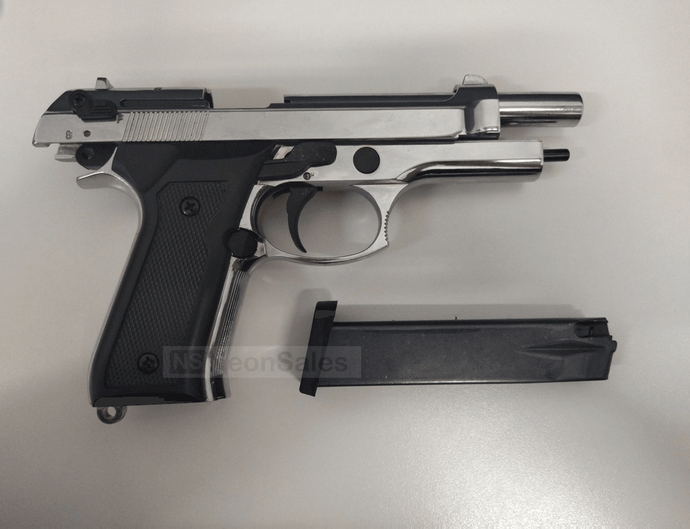 BLOW F92 BLANK GUN - SHINY CHROME - Tophatter's Army Deals BLANK GUNS - Tophatter Daily Deals