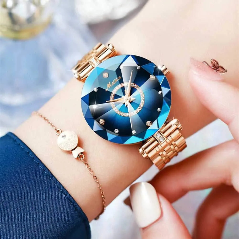RhineTime™ Blue Flower Diamond Watch Watches - Tophatter Daily Deals