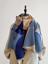 Oversized Womens Scarf - Reversible Geometric Cashmere Blue - Tophatter Daily Deals