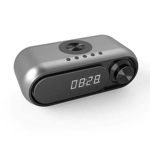 Bluetooth Speaker Wireless Charger with Alarm Clock Black Phone Chargers - Tophatter Daily Deals