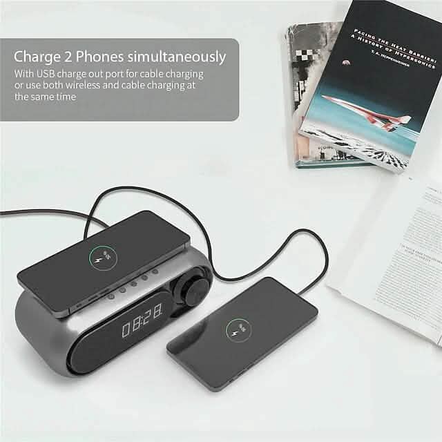 Bluetooth Speaker Wireless Charger with Alarm Clock Phone Chargers - Tophatter Daily Deals