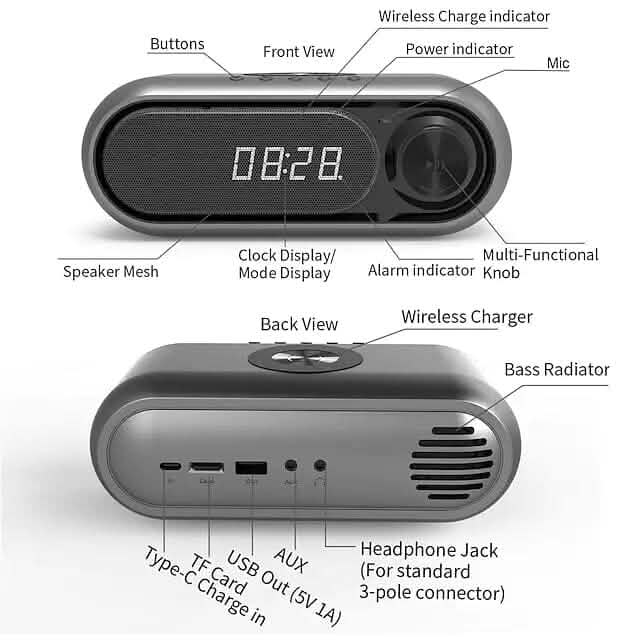 Bluetooth Speaker Wireless Charger with Alarm Clock Phone Chargers - Tophatter Daily Deals
