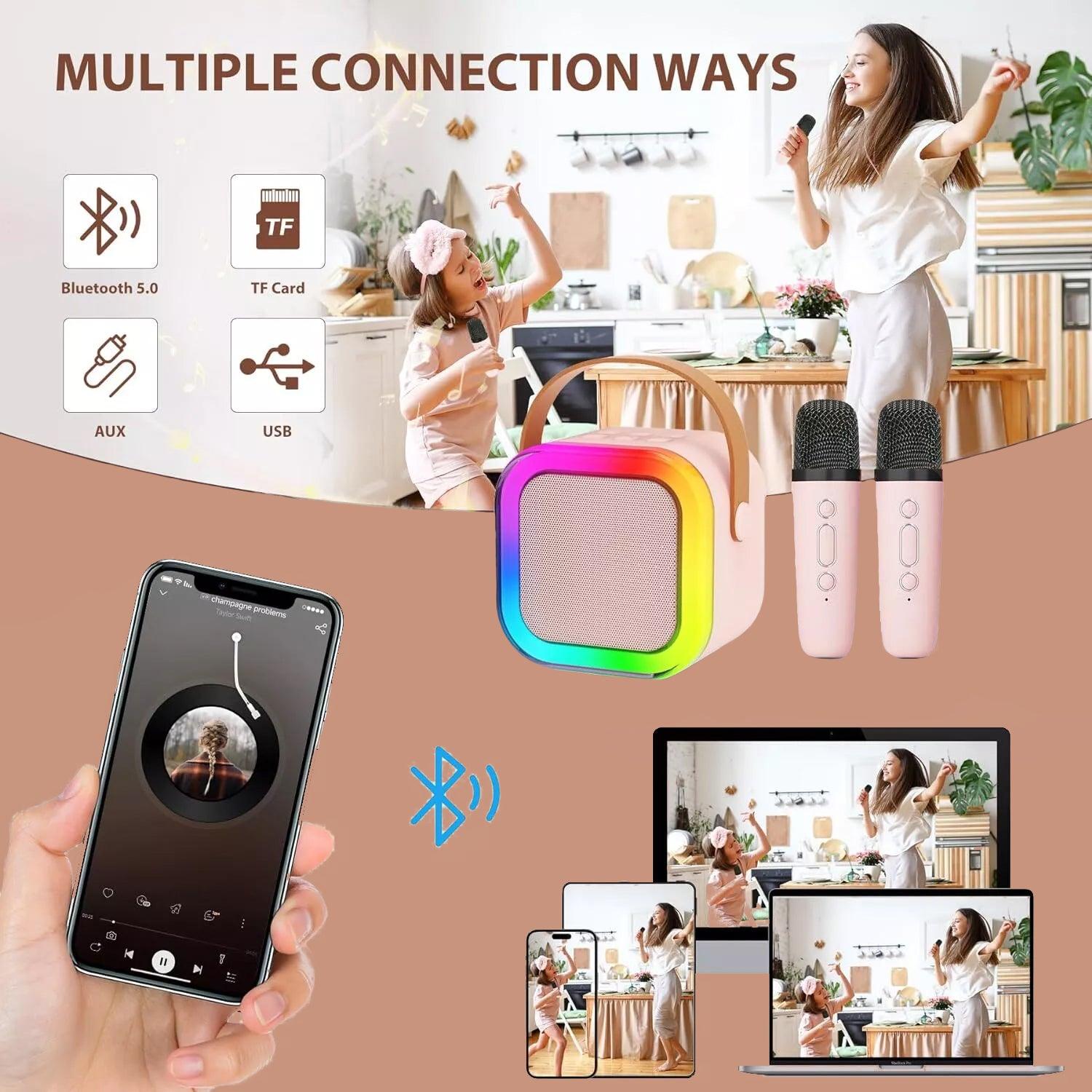 Karaoke Machine With Wireless Mic - Mini Karaoke Machine With 2 Wireless Microphones Speaker For Kids Adults Gifts Sports Toys - Tophatter Daily Deals