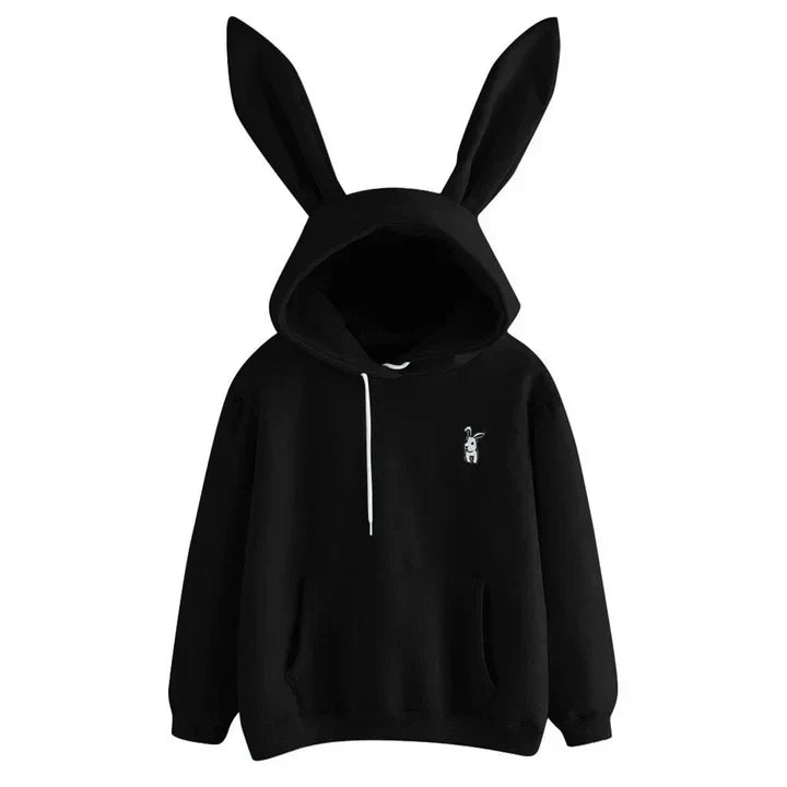Oversized Cozy Women’s Rabbit Ear Hoodie - Fleece, Casual Black - Tophatter Daily Deals