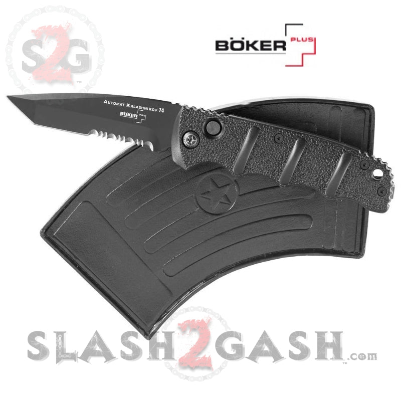 Boker Kalashnikov Automatic Conversion Knife - Black Tanto Serr Knife-Auto - Tophatter Daily Deals
