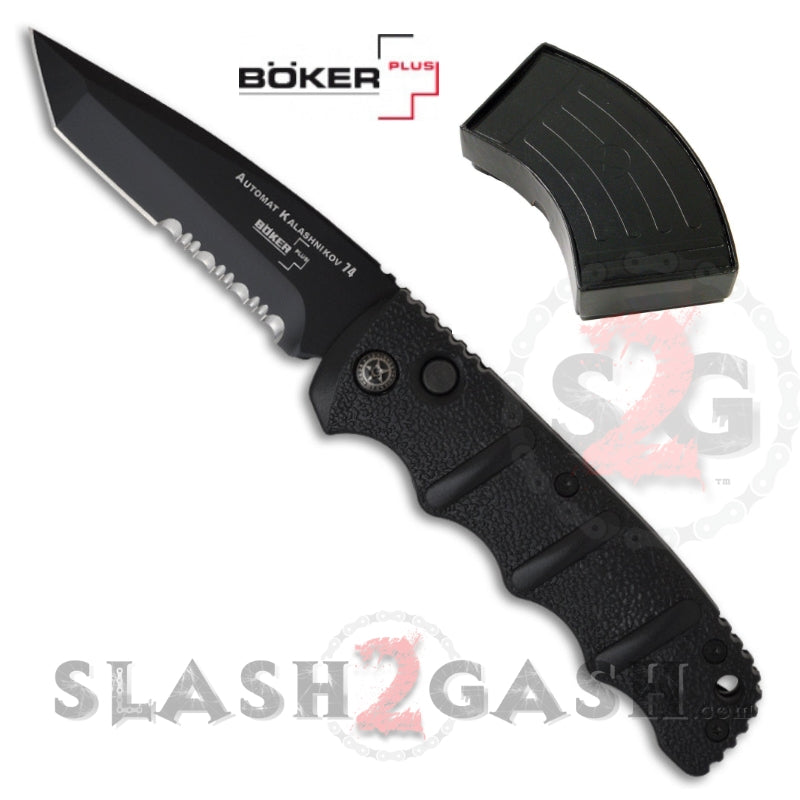Boker Kalashnikov Automatic Conversion Knife - Black Tanto Plain Tanto Serrated Knife-Auto - Tophatter Daily Deals
