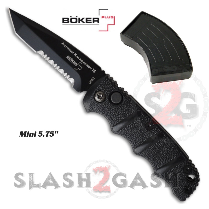Boker Kalashnikov Mini Automatic Knife Small - Black Tanto Serrated Mini 5.75" - Tanto Ser Knife-Auto - Tophatter Daily Deals
