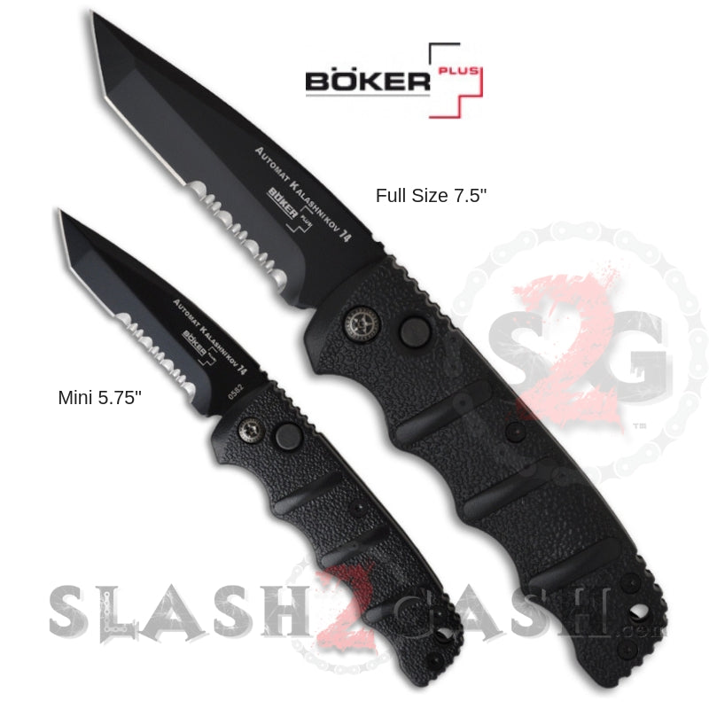 Boker Kalashnikov Mini Automatic Knife Small - Black Tanto Serrated Knife-Auto - Tophatter Daily Deals