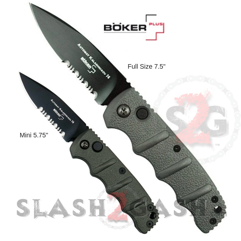 Boker Kalashnikov Mini Auto Knife Gun Metal Grey Small - Drop Serrated Knife-Auto - Tophatter Daily Deals