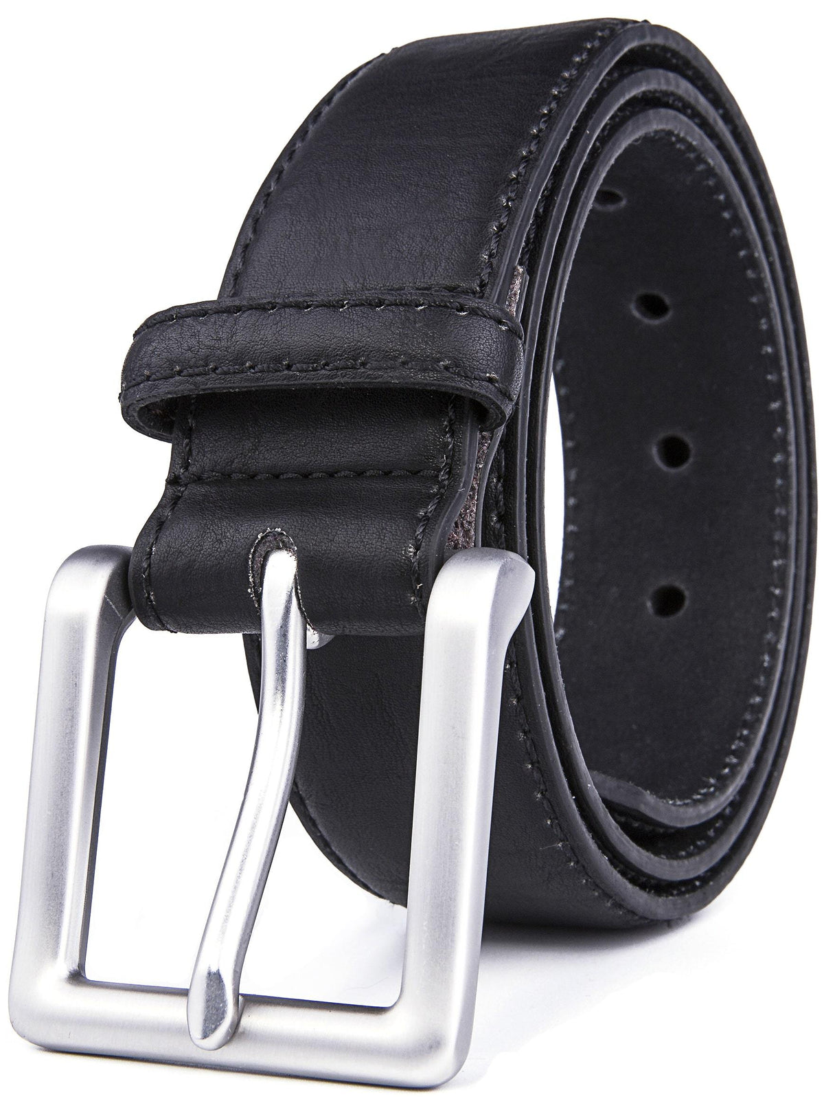 Bonded Leather Belt for Men – Nickel Buckle, 1.4" Strap Black Belts & Ties - Tophatter Daily Deals