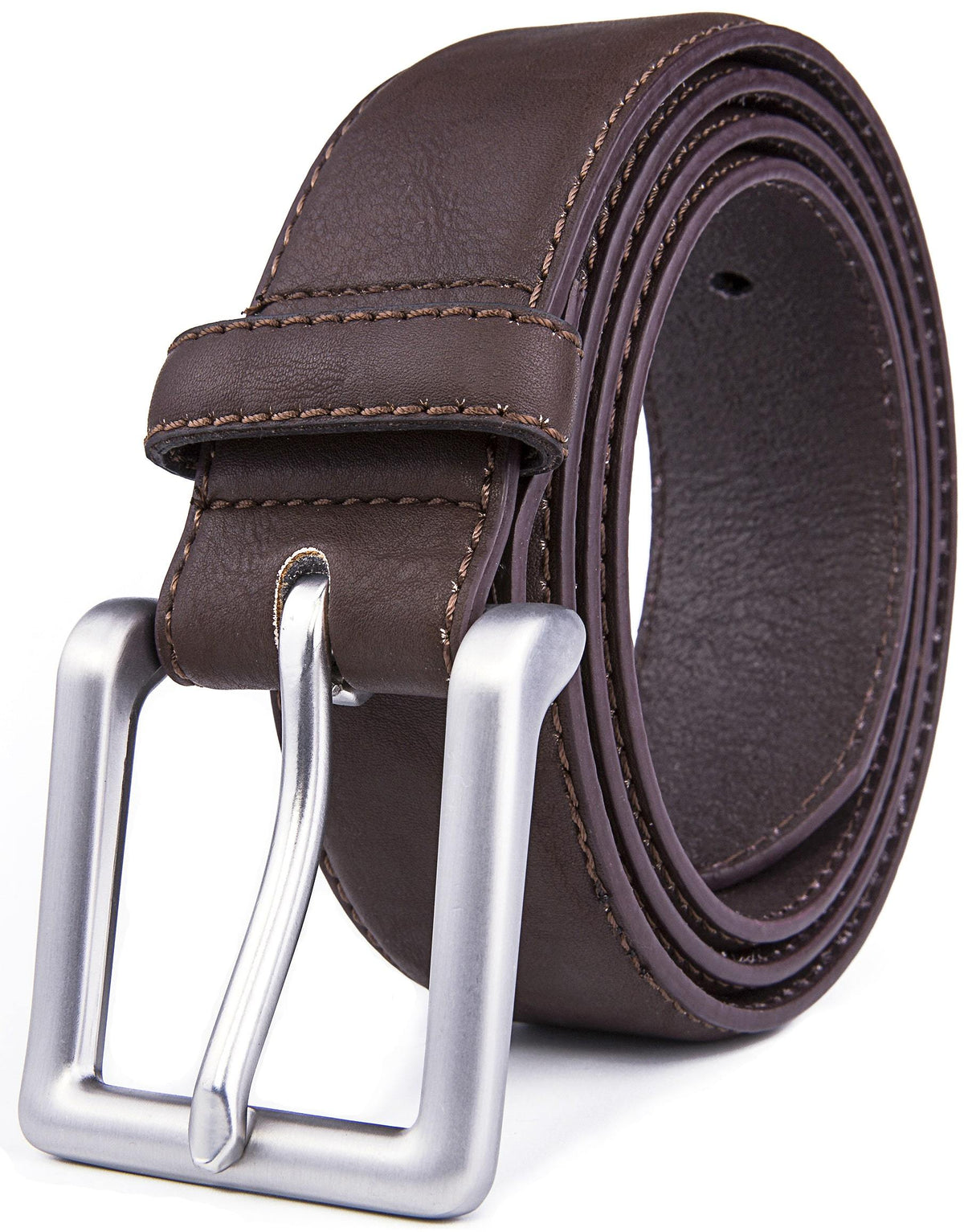 Bonded Leather Belt for Men – Nickel Buckle, 1.4" Strap Brown Belts & Ties - Tophatter Daily Deals