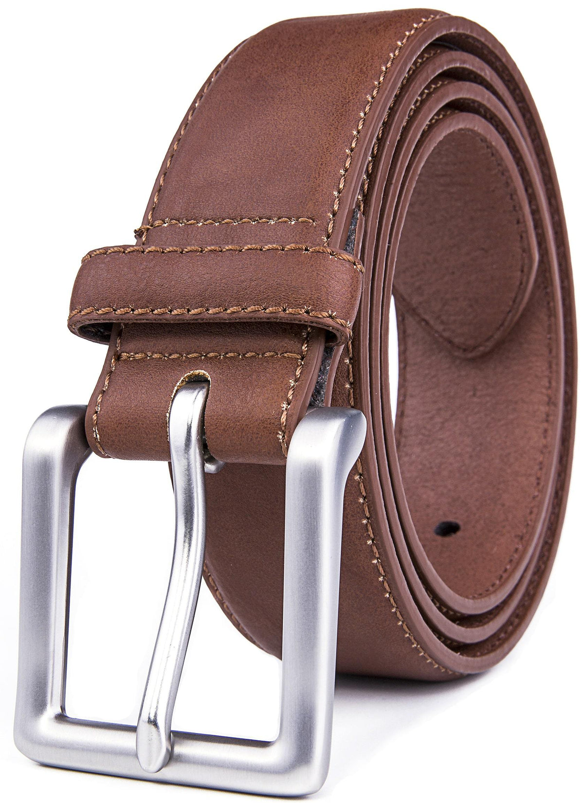 Bonded Leather Belt for Men – Nickel Buckle, 1.4" Strap Cognac Belts & Ties - Tophatter Daily Deals